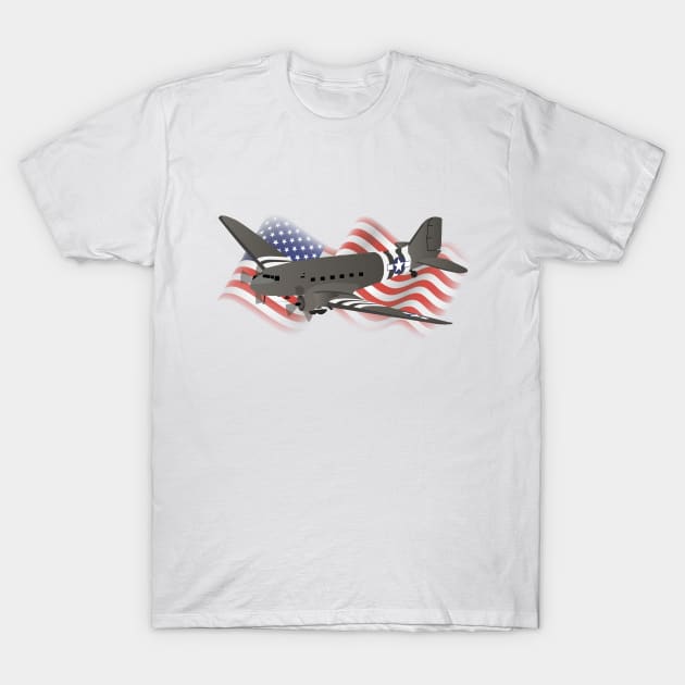 Patriotic Douglas C-47 Skytrain WW2 Transport Airplane T-Shirt by NorseTech